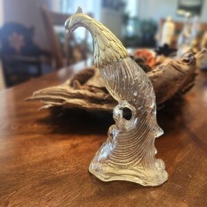 vintage Avon Bird of Paradise glass perfume or cologne decanter with a gold-tone